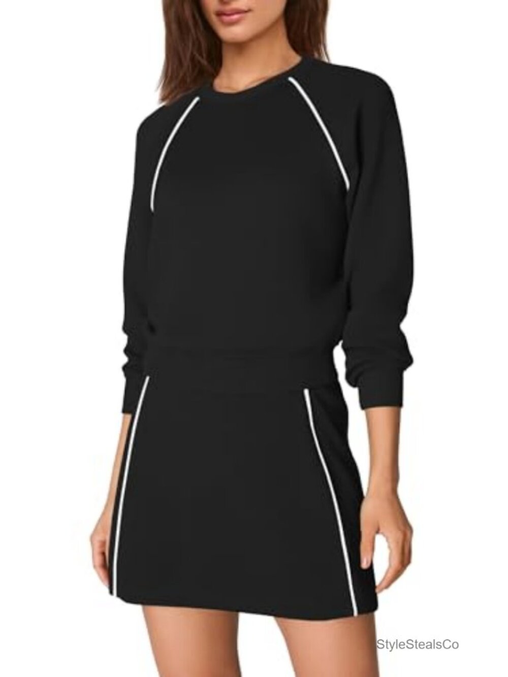 Women's 2 Piece Athletic Skort Set Crewneck Sweatshirt High Waist Skort Tennis